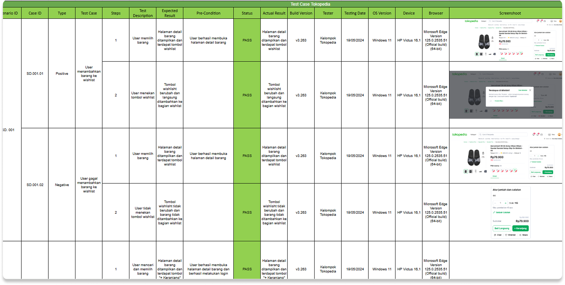 Test Case Spreadsheet